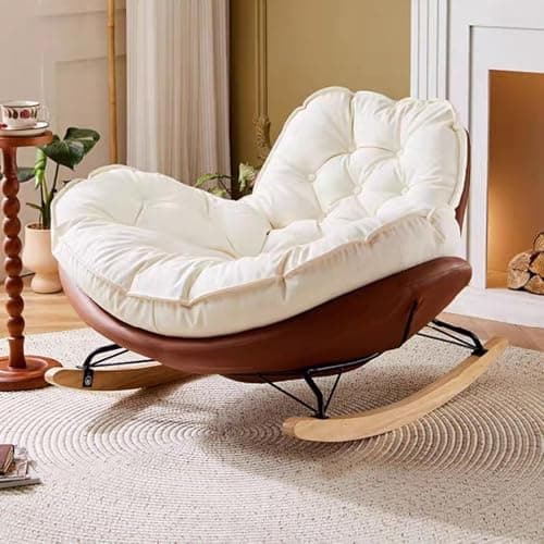 Image of JIESOO Wide Seat Rocker Chair,Glider Chair with Cushioned Back and Armrests, Rocker Armchair with Solid Wood Legs & High Backrest For Living Room, Hotel, Bedroom(Brown)