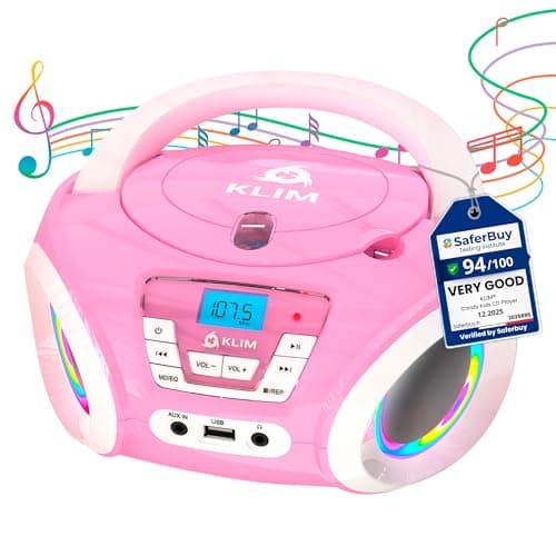 Image of KLIM Candy Boombox CD Player for Kids - New - FM Radio - Batteries Included - Cute Blue Radio CD Player with Speakers for Kids and Toddlers - Pink