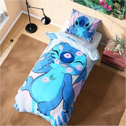 Image of Disney Stitch Duvet Cover and Pillowcase Set Kids Teens Bedding Bedroom Accessories - Single or Double (Blue Stitch Single)