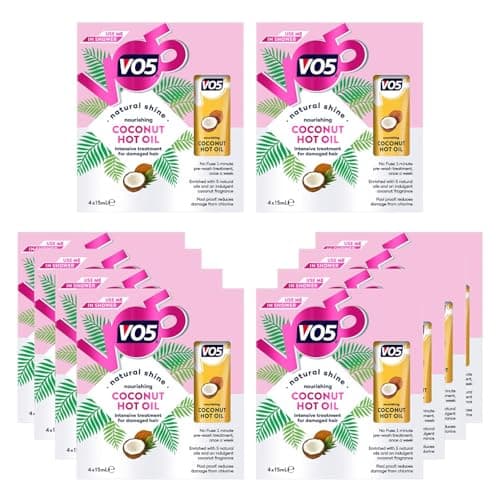 Image of VO5 Nourishing Coconut Hot Oil Natural Shine and Intensive Pre Wash Treatment for Dry and Damaged Hair Reduces Breakage from Brushing also Suitable for Colour-Treated Hair, 4x15ml (Buy 10)