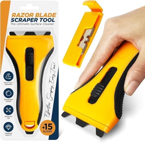 Image of Linda's Essentials Glass Scraper Tool With 15 Extra Blades - Oven Tool Non Scratch, Razor Blade For Windows, Paint, Ceramic Hob Scraper for Cleaning, Kitchen Cleaner