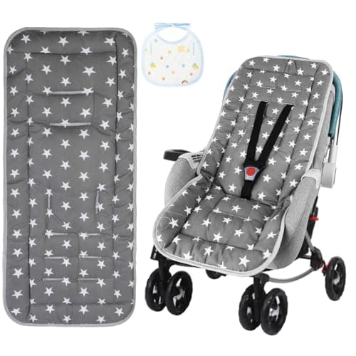 Image of AOGOE Baby Pushchair Seat Liners, Pram Liner with Bibs, Universal 100% Cotton Pushchair Liner, Cotton Stroller Seat Pad, Breathable Buggy Seat Cover, Washable Warm Infant Seat Mat for Most Pushchairs