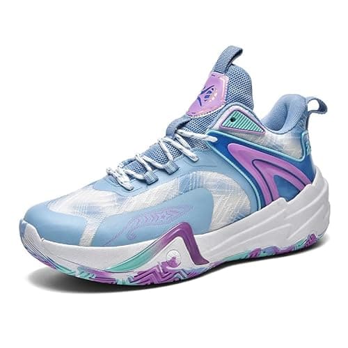 Image of BALCUREY Basketball Shoes for Women and Men, Comfortable Non Slip Sports Outdoor Casual High Top Fashion Sneakers, Blue, 12 Women/11 Men