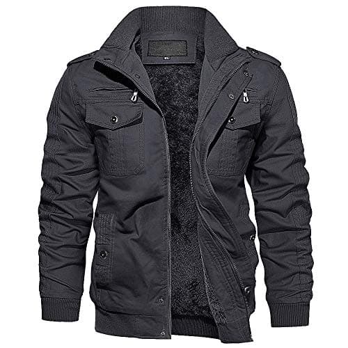 Image of EKLENTSON Mens Winter Fleece Jacket Night Out Coat Thick Warm Windproof Jacket Camping Military Jacket Dark Grey XL