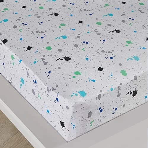 Image of Bedlam - White Bed Sheet with Paint Splatter - Single Fitted Sheet (190 x 90 x 28cm) - Bed Sheet for Boys - Gaming Bedding - Gaming Bedroom Accessories - Matching Duvet Cover Available