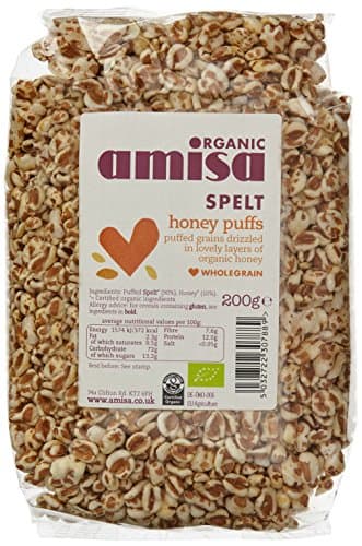 Image of Amisa Organic Spelt Puffs with Honey 200g, Pack of 6 - High Fibre, Nutrient-Rich Cereal