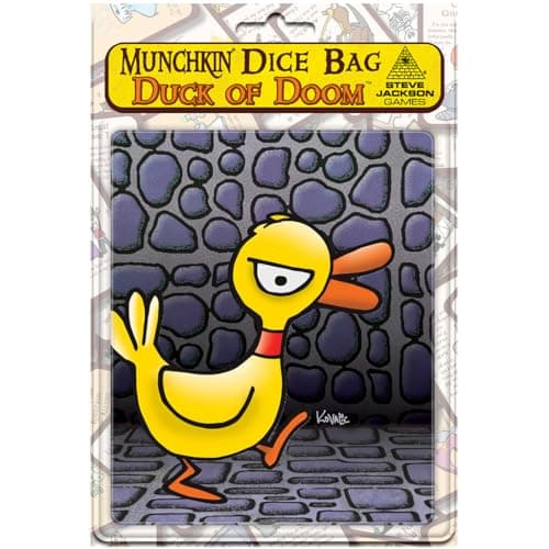 Image of Steve Jackson Games | Munchkin Dice Bag: Duck of Doom | Large Drawstring Bag 7” x 7” | Printed Fabric | Holds Over 100 Dice | Includes Two Munchkin Cards | Roleplaying Game Dice Bag