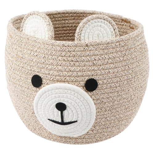 Image of Bear Storage Basket Toy Storage, Baby Basket with Built in Handle for Nursery Foldable Storage Container Bear Gift Baskets for Kids 27×27×22cm