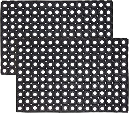Image of Pack of 2 - Rubber Hollow Mat Outdoor Anti Fatigue Non Slip Drainage Black Door Mat Light Weight Washable Large Ramp Mat Entrance Thick Children Playground Garden Floor Matting (40 x 60 (Pack of 2)