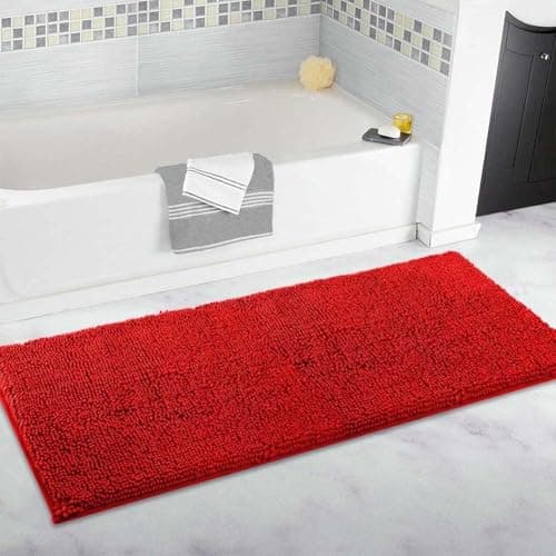 Image of Extra Large Bath Mat Ultra Soft Plush Chenille Rug NonSlip & WaterAbsorbent Bathroom Floor Mat Red 80 x 120 cmPerfect for Cozy Bathrooms