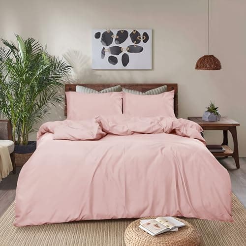 Image of REHAN & CO Double Duvet Set Blush Pink – Soft Brushed Microfiber Bedding Duvet Cover Sets – Plain Quilt Cover With Pillow Cases.