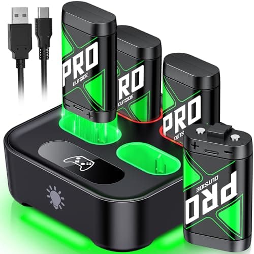 Image of 4X4080mWh Xbox Controller Rechargeable Battery Packs for X box Series X/S/Xbox One/Elite/S|X Controller Rechargeable Battery Pack with Charging Station & Cool LED Light Control