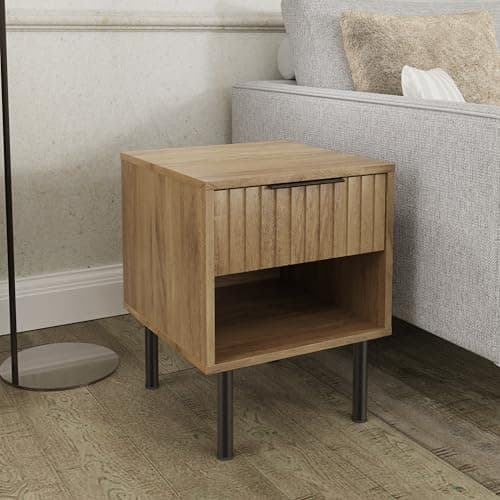 Image of GFW Nervata Lamp Table Living Room Storage End Table Bedside Cabinet Bedroom Living Oak