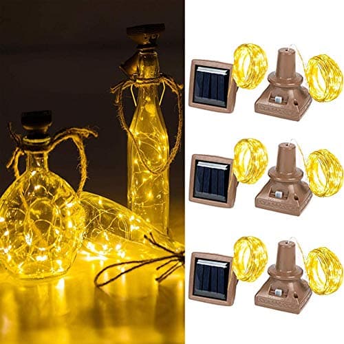 Image of Toifucos Solar Wine Bottle Lights, 6 Pack 20 LED Waterproof Copper Cork Shaped Lights Firefly String Lights for DIY Wedding Party Outdoor, Holiday, Garden, Patio Pathway Decor, Warm White