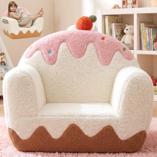 Image of OUOZZZ Kids Chair & Toddler Chair for Ages 3-6, Large Kids Sofa & Toddler Sofa, Sweet Ice-Cream Sherpa Armchair for Girls, Comfy Foam Reading Chair for Playroom