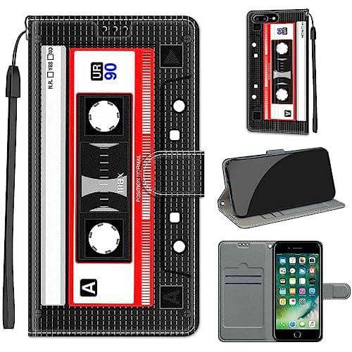 Image of for iPhone 7 Plus 8 Plus Case, PU Leather Wallet Book Flip Folio Stand View Cover Pouch Compatible with iPhone 7 Plus 8 Plus Phone Case (Audio Tape)