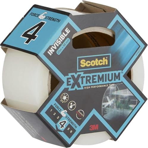 Image of Scotch Extremium Invisible, High Performance Duct Tape 20 m x 48 mm, Transparent - Extra Strong Adhesive, Ideal for All Discreet Repairs, for Glass and Plastic, No Yellowing, Water and UV-Resistant