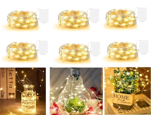 Image of Burrsj 6 Pack Battery Fairy Lights - 2m Copper Wire, 20 LEDs Warm White | Indoor Outdoor Flexible Mini Lights for Jars, Bottles, Bedroom, Wedding Decor | Energy Class A