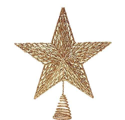 Image of Gisela Graham Christmas White Gold Colour Glitter Tree Top Star Topper 32cm
