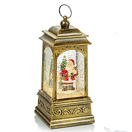 Image of Premier Christmas Glitter Gold Water Spinner 'LED Lantern' Decoration - Santa Scene Design