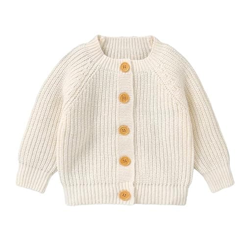 Image of LAWKUL Baby Boy Girl Cardigan Warm Sweater Long Sleeve Jumpers Knitted Tops Coats Clothes for Infants Toddlers White 12-18 Months