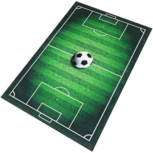 Image of Yardwe Football Field Carpet 120X80CM, Soccer Themed Rug for Kids Bedroom Living Room Playroom Floor Mat Sports Game Decoration