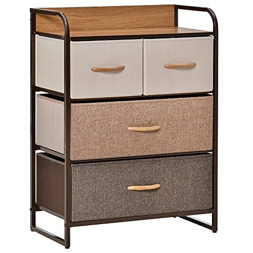 Image of HOMCOM 4-Drawer Dresser, 3-Tier Storage Organizer, Tower Unit for Bedroom Hallway Closets with Steel Frame Wooden Top