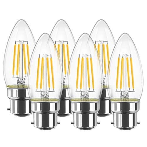 Image of LVWIT 6W B22 LED Candle Filament Bulb, Bayonet Light Bulb,60W Incandescent Bulb Equivalent,2700K Warm White C35 Led Bulbs, 806Lm, Retro Light Bulb, Non-dimmable (6-Pack)