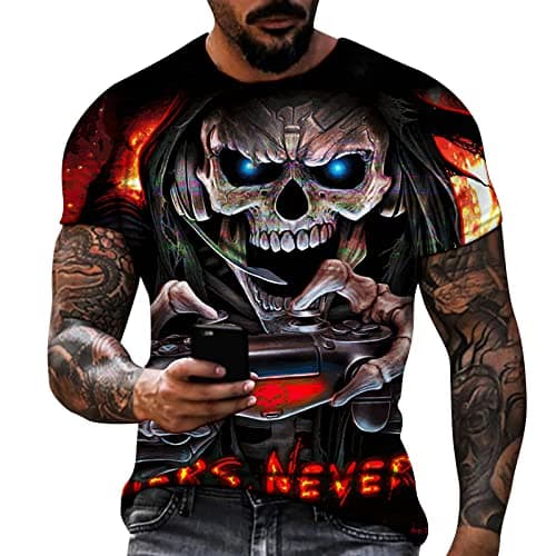 Image of Mens Dripping Skull T Shirt Chinese Ink and Wash Style Skeleton Print Summer T Shirts Crew Neck Short Sleeve Sports T-Shirt Cheap Vintage Party Costume Tops Black