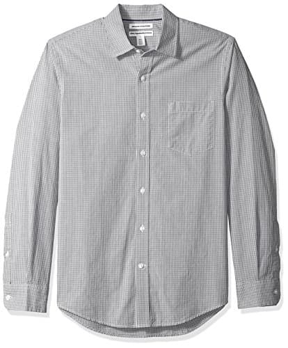 Image of Amazon Essentials Men's Slim-Fit Long-Sleeve Poplin Shirt, Grey Gingham, XXL