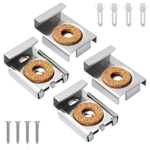 Image of Heavy Duty Mirror Clips 4 Pack, Spring Loaded Mirror Brackets Hanging Kit with Screws and Dowels, Mirror Brackets Wall Fixings for Bathroom, Bedroom, and Living Room Mirrors