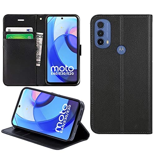 Image of DN-Technology Moto E30/E40/E20 Flip Case - Motorola Phone Case With Card Slots (Black)