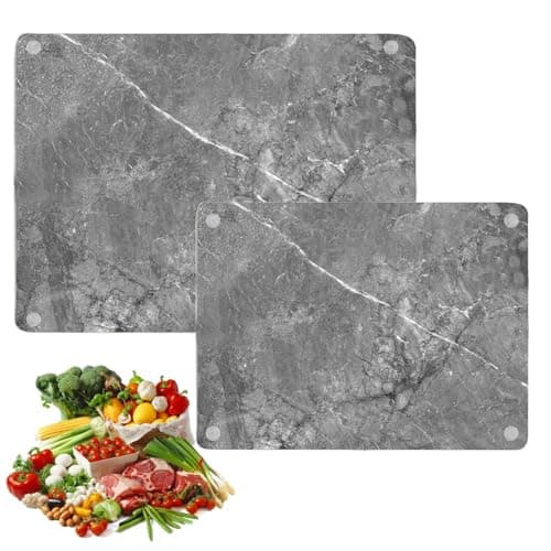 Image of 2 PCS Glass Chopping Board(40x30cm&30x20cm), Kitchen Worktop Protector Sink Chopping Board, Heat Resistant-Marble Effect Multifunctional Cutting Board for Kitchen Chopping, Countertop Protection(Grey)