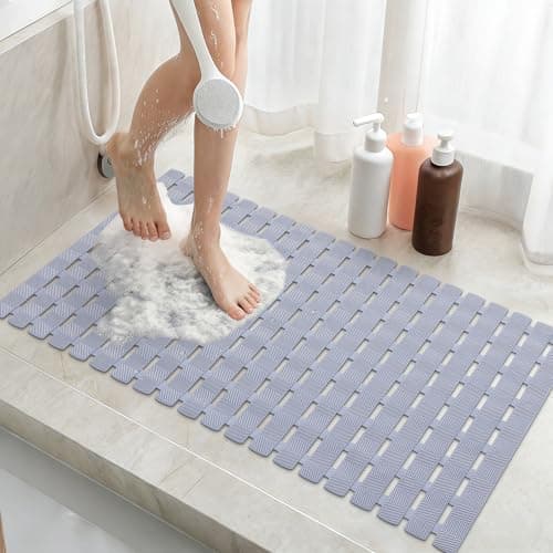 Image of Smiry Shower Bath Mat Non Slip with Comfort Textured Surface, 40 x 70 cm, Cut-to-Fit Quick Drying for Inside Shower Machine Washable Bathtub Mat for Elderly, Dark Grey