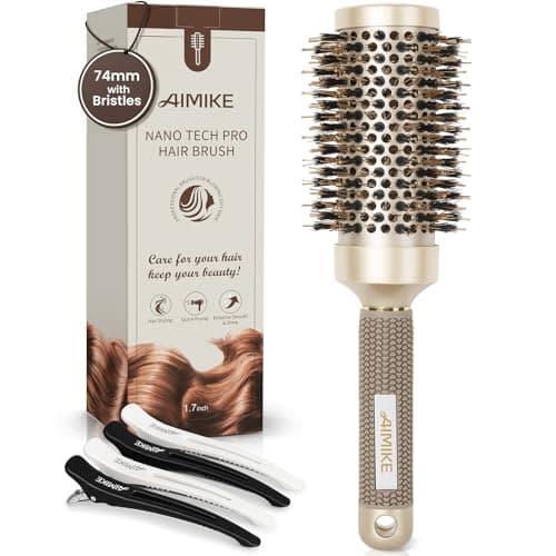 Image of AIMIKE Round Hair Brush, Nano Thermal Ceramic & Ionic Tech Round Brush, RoundBrushes for Blow Drying with Boar Bristles, Barrel Brush for Styling, Curling,Add Volume & Shine (74mm,Barrel 43mm)
