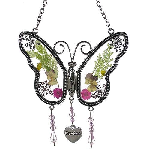 Image of KAKA Store Grandma Butterfly Suncatcher Wind Chimes with Pressed Flower Wings Grandma Mother Day's Butterfly Home Garden Decoration Decor