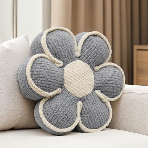 Image of Aryan Flower Throw Pillow, Floor Cushion Seat Cushions 16In Cute Decorative Pillows for Teen Girls Room Bedroom Decor Sofa Couch Chair Bed Aesthetic (Grey)