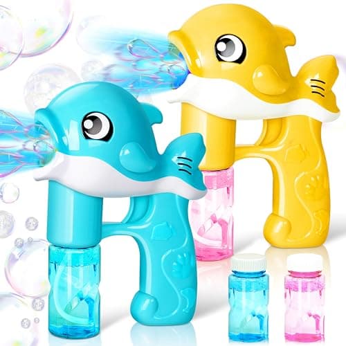 Image of JOYIN 2 Bubble Guns Kit for Kids, EASTER Whale Automatic Bubble Maker Blower Machine with 4 Bubble Solutions, Bubble Blaster Party Favors, Summer Toy, Birthday, Outdoor & Indoor Activity (Blue Yellow)