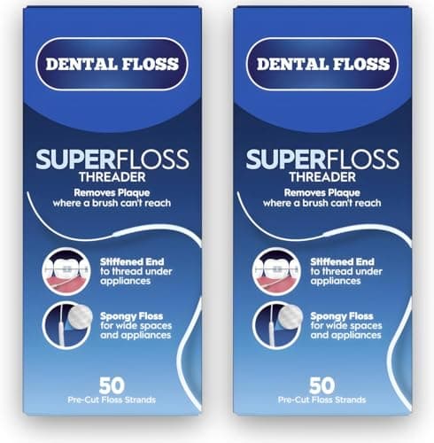 Image of Oral Superfloss, Dental Super Floss Threader, 50 Pre-Cut Strands, Ideal Oral Floss for Braces, Bridges and Wide Spaces, 100 Strands in Total, Mint (Pack of 2)