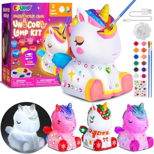 Image of EPUMP Paint Your Own Uni-Corn Lamp Kit with 2 Light Modes（ Rechargeable 1200mAh） - Arts Craft Night Light - Birthday Easter Painting Toys Gifts for Kid Boys Girls Ages 5 6 7 8 9 10 11 12+