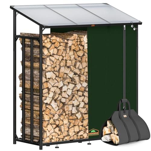 Image of Gardebruk® XXL Outdoor Steel Firewood Rack with Polycarbonate Roof & Cover | Garden Log Store Fire Wood Stack Shed Shelter Storage Stacking Aid Shelf | Including Carrying Bag | Black