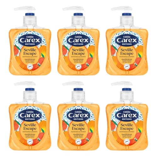 Image of Carex Editions Seville Escape Hand Wash Pack of 6, Antibacterial Hand Soap with Editions Zesty Refreshing Fragrance, Soap that Cleans, Cares and Protects, 6 x 250ml