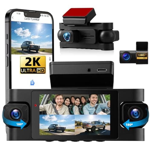 Image of OiLiehu 4 Channel Dash Cam, 2K HD In-Car Camera, Dual 1080P Cameras, 3" Touchscreen Dash Cam with Loop Recording, G-Sensor, APP Control, Park Assist, Night Vision, Include GPS, 1080P Backup Camera