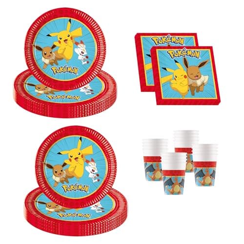 Image of Procos - Pokemon Birthday Decorations - 52 Pieces Paper Plates, Cups and Napkins for Kids Birthday Party Supplies