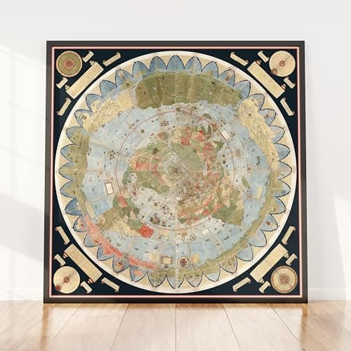 Image of Urbano Monte World Map 1587 – Rare Antique Planisphere Print, Vintage Historical Map Wall Art 36in x 36in