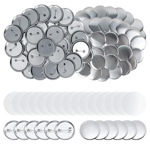 Image of Metal Badge Making Supplies 130 Sets: 58mm/2.28 inch Round Blank Pin Back Button Parts with Clear Film Badge Making Kit for DIY Crafts Machining Wearing Buttons