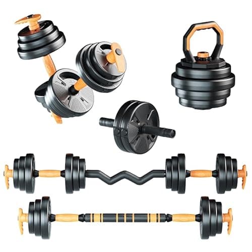 Image of Strongway® Adjustable 6 in 1 Dumbbell Straight and Curl Barbell Kettlebell Push Up Set - 20KG 30KG 40KG SETS - Weight Lifting for Home Gym Fitness (40KG SET)