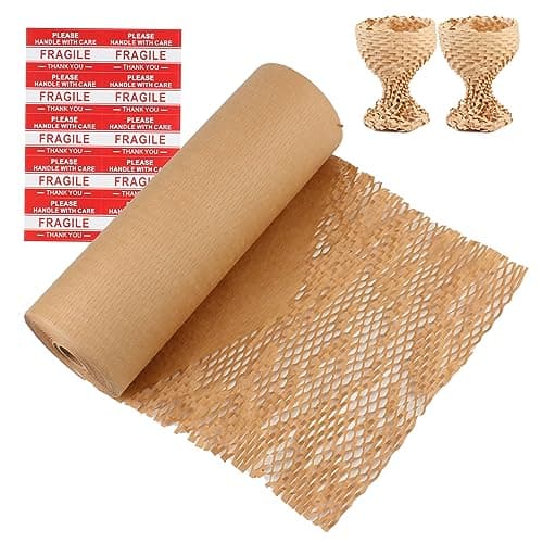 Image of ZMCYN Honeycomb Packing Paper Roll 30cm x 60m, Brown Honeycomb Wrapping Paper Perforated, Kraft Cushioning Wrap for Shipping, Moving House, Breakables, Gift Packing