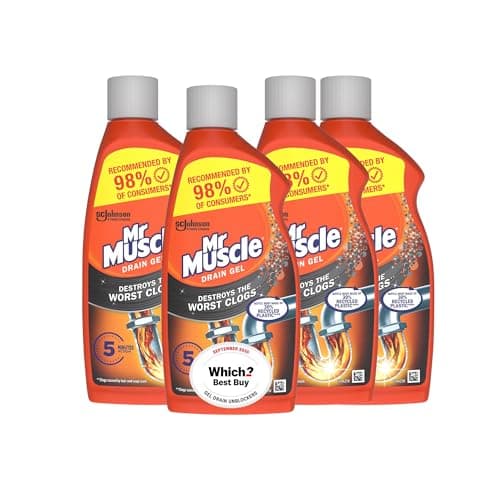 Image of Mr Muscle Drain Unblocker (4 x 500ml), Sink and Drain Cleaner, Fast Acting Heavy Duty Gel, Dissolves Clogs, Works 3x Better Than Bleach, Safe for All Pipes, 2 x Duo Pack