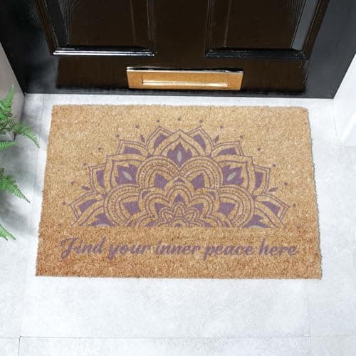 Image of Artsy Mats - Inner Peace Doormat - Made from Tufted Coconut Fibre - Non-Slip Natural Rubber Backed Door Mats Indoor - Heavy Duty, Decorative Outdoor Mats (60x40cm)